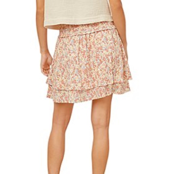 Aqua Floral Smocked Mini Skirt sz medium - Picture 1 of 8